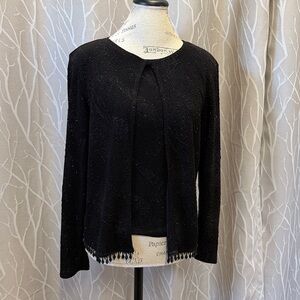 Dressbarn Collection Elegant Black Sleeveless shell & sparkly jacket with beads